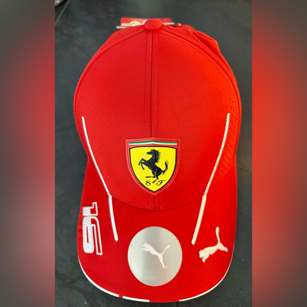 NWT Ferrari Team Hat Charles Leclerc size ADULT with adjustable back. NWT.